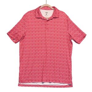 1764 Signature‎ Golf Polo Shirt Mens L Discoverer Airplane Pattern Deep Pink